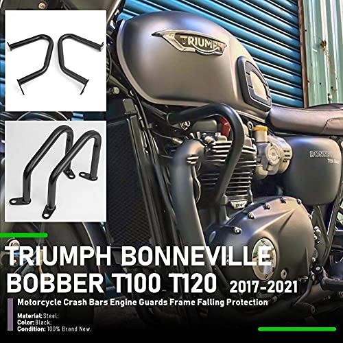 Crash Bars for Triumph Bonneville Bobber Bonneville T100 T120 Street Twin Cup Thruxton 1200 R Motorcycle Steel Highway Engine Guard Bumper Frame Falling Protectors 2016 2017 2018 2019 2020 2021(Black) - color: Black