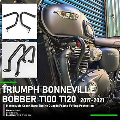 Crash Bars for Triumph Bonneville Bobber Bonneville T100 T120 Street Twin Cup Thruxton 1200 R Motorcycle Steel Highway Engine Guard Bumper Frame Falling Protectors 2016 2017 2018 2019 2020 2021(Black) - color: Black