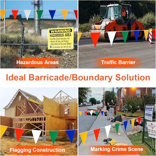 Safety Banner Flags, Perimeter Warning Flag Line, For Flagging Construction/Traffic Barrier/Parking Lot/Rooftop/Party & Special Events Multicolor 7" X 10" Pennants On 50' String - color: 50 FT