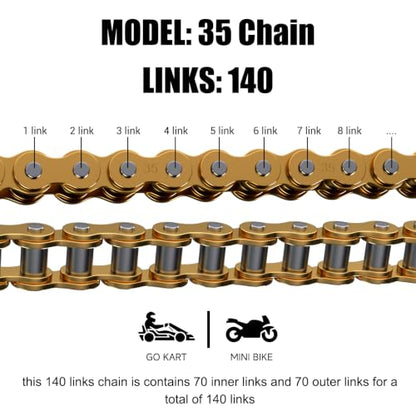 35 Chain Mini Bike Chain Breaker Compatible with Coleman CT100U CC100X Baja Doodlebug DB30 Motovox MBX10 MBX11 Predator 97cc 100cc Monster Mega Moto MM-B80 105cc Minibike Powersports Parts - color: Gold