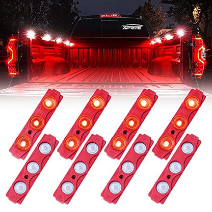 Xprite Red LED Truck Bed Light Kits Rock Lights with On/Off Switch, for Pickup Footwells, Running Boards, Cargo, Under Car, Tonneau Cover, Rail Lighting - color: Red