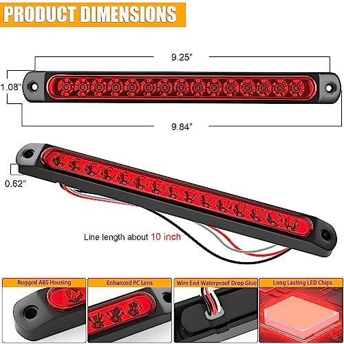 PSEQT 10" 15 LED Trailer Brake Tail Light Bar Stop Change Tail Lights Assembly ID Clearance Strip Red Light Waterproof for Wrangler Golf Cart Offroad Truck RV UTV ATV - color: Red