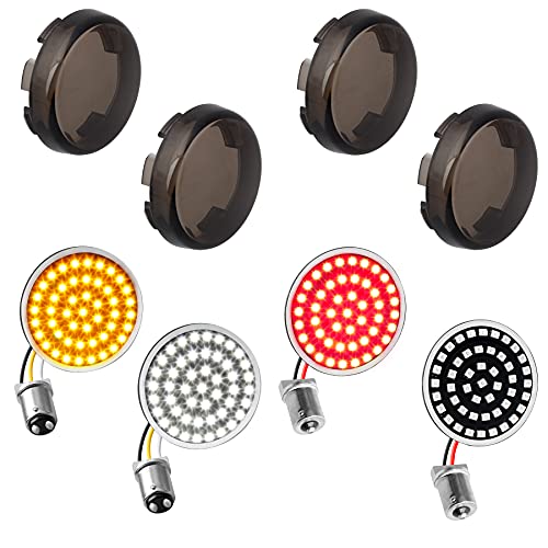 Led Turn Signal Lights 1157 Front + 1156 Rear Blinkers with Smoked Lens for 2 Inch Bullet Housing Compatible with Harley Dyna Sportster Softail Road Street Glide Road King Cruiser Turing - color: Smoked Lens