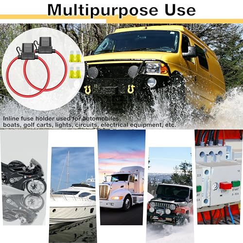 ecocstm 2 PCS Inline Fuse Holders 12V, 14 AWG Car Gauge Inline Fuses, Waterproof Fuse Holder with 20A ATC/ATO Standard Blade Fuses for Automotive, Marine, Golf Cart Lighting, Electrical Circuits - size: 2 PCS 14AWG