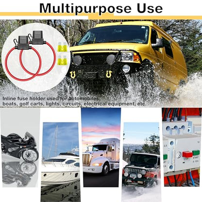 ecocstm 2 PCS Inline Fuse Holders 12V, 14 AWG Car Gauge Inline Fuses, Waterproof Fuse Holder with 20A ATC/ATO Standard Blade Fuses for Automotive, Marine, Golf Cart Lighting, Electrical Circuits - size: 2 PCS 14AWG