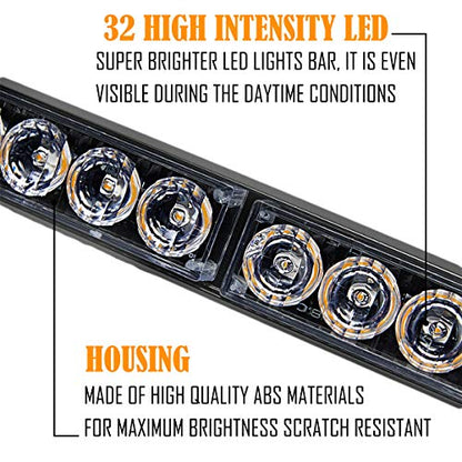 Amber/Red Emergency Strobe Light Bar 36 In 13 Flash Patterns Traffic Advisor Warning Hazard Windshield Safety Lights Bar with Cigar Lighter for Police Vehicles, Truck (35.5 Inch, Yellow/Red 32 Led) - color: Amber/Red