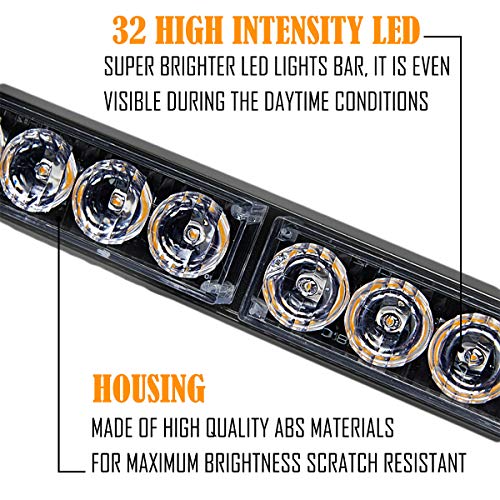 Blue/White Emergency Strobe Light Bar 36 Inch 13 Flash Patterns Traffic Advisor Warning Hazard Windshield Safety Lights Bar for Police Volunteer Firefighter Vehicle, Cop Truck (35.5 Inch,32 Led) - color: Blue/White