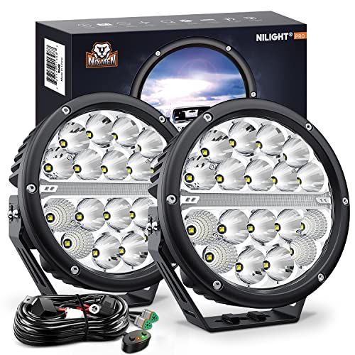 Nilight 7 Inch Round LED Offroad Driving Lights with DRL 2 PCS 90W 9850LM IP68 Spot Flood Combo Work Light w/ 12AWG DT Connector Wiring Harness Kit for 4x4 Truck ATV UTV SUV - color: 2Pcs 90w 7Inch white DRL Light Kit