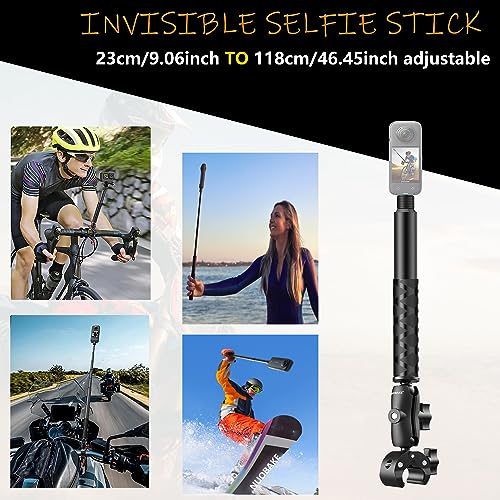 Universal Action Camera Mount Bundle for Motorcycles & Bikes, 1/4" Thread Handlebar Clamp & Adhesive Helmet Kit, Compatible with Insta360 X5/X4/X3/X2, GoPro Hero 13/12/11/10/9, DJI Osmo Action etc - style: Basic+Selfie Stick