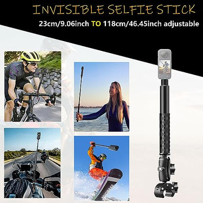 Universal Action Camera Mount Bundle for Motorcycles & Bikes, 1/4" Thread Handlebar Clamp & Adhesive Helmet Kit, Compatible with Insta360 X5/X4/X3/X2, GoPro Hero 13/12/11/10/9, DJI Osmo Action etc - style: Basic+Selfie Stick