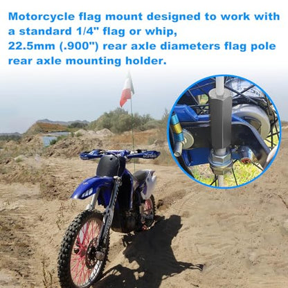 Bike Flag Mount Kit FOR Dirt Bike Flag Mount Motorcycle Motocross Dune Flag UTV ATV - 1/4" Pole, 22.5mm Rear Axle Diameters - 2 Pack