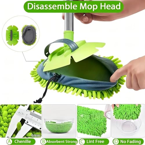 WillingHeart 63" Car Wash Mop Brush Tool Mitt with Long Handle Length More Suitable for Washing Cars Truck, SUV, RV, Trailer, 2 in 1 Chenille Microfiber Duster Not Hurt Paint Scratch Free, Green - color: Green