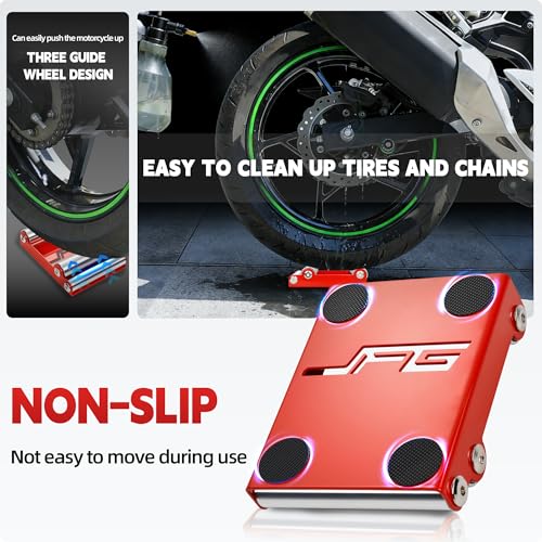 JFG RACING Motorcycle Wheel Cleaning Stand,Portable Wheel Roller Stand for Tire Cleaning & Chain Lubrication(Bikes<485 lbs & Tire Width<180 mm)-Red - color: Red