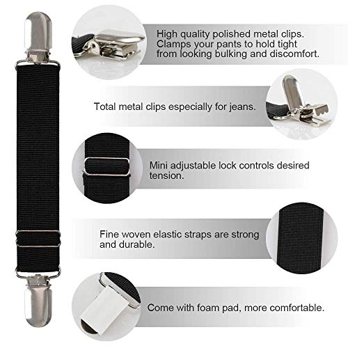 Boncas Improved Adjustable Elastic Boot Clips Boot Straps Pant Clips Stirrups Leg Straps Keeping Your Pants Tucked - color: Jeans 3" -4.7"