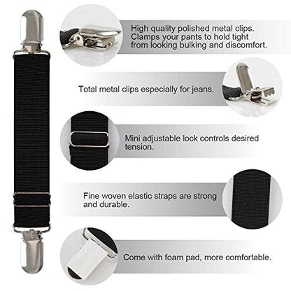 Boncas Improved Adjustable Elastic Boot Clips Boot Straps Pant Clips Stirrups Leg Straps Keeping Your Pants Tucked - color: Jeans 3" -4.7"
