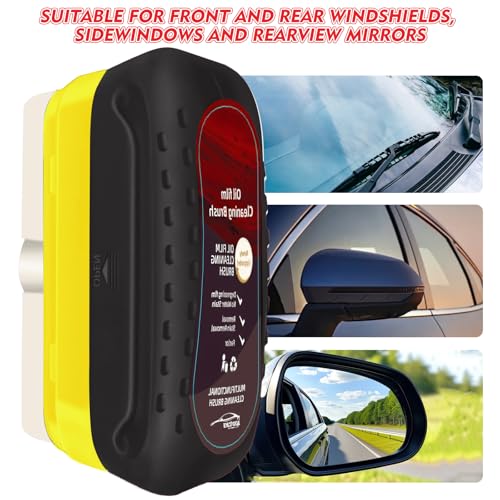 Automotive Oil Film Cleaning Brush with Reusable Foam Sprayer, Upgraded Antifog Glass Cleaning Board, Glass Oil Film Remover for Car Windows & Windshields (Black)