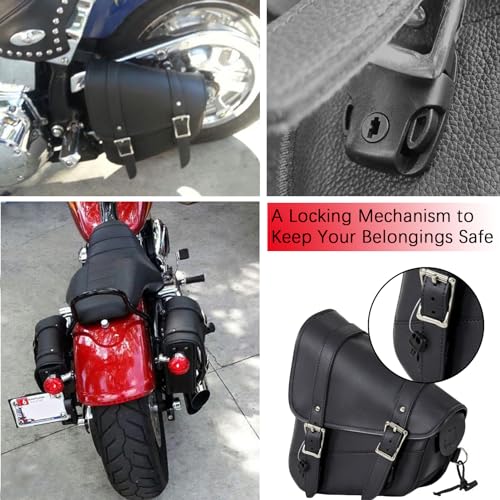 Dream Apparel Motorcycle Swingarm Bag with Black Leather, Swing Arm Bag Motorcycle Saddlebag Left Side Tool Bag Fit for Softail/Triangulated Swingarm Models Dyna Low Rider Fat Bob - color: 01-Black Genuine Leather