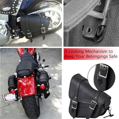 Dream Apparel Motorcycle Swingarm Bag with Black Leather, Swing Arm Bag Motorcycle Saddlebag Left Side Tool Bag Fit for Softail/Triangulated Swingarm Models Dyna Low Rider Fat Bob - color: 01-Black Genuine Leather