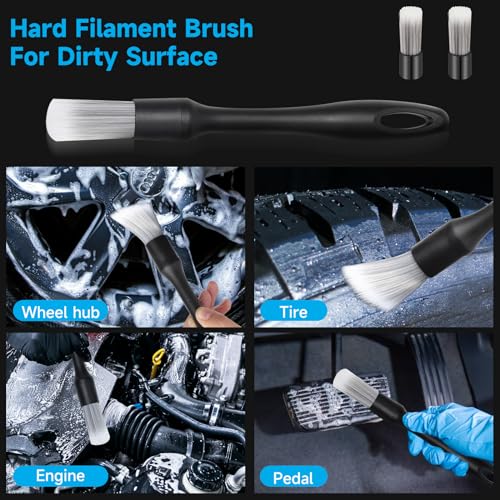 9 Pcs Car Detailing Brush Set No Scratch for Clean Interior or Exterior, Dashboard, Air Vent, Leather Seats, Emblems, Tires, Engine Bay (6 PCS Replacement Brush Head)