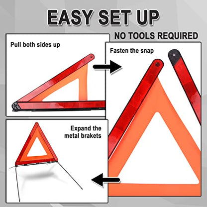 CARTMAN Foldable Warning Triangle Emergency Warning Triangle Reflector Safety Triangle Kit, Pack of 3, with Storage Case - size: Four Leg Base