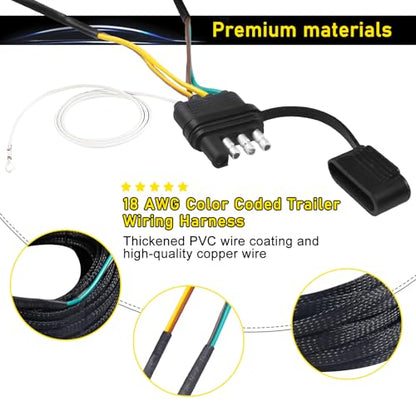 4 Pin 5 Wire Trailer Wiring Harness Kit 40FT - 18AWG Pure Copper Wires with Tinned Ends to Prevent Corrosion, for Connection of Tail/Brake Lights and Turn Signals (40FT) - size: 40FT