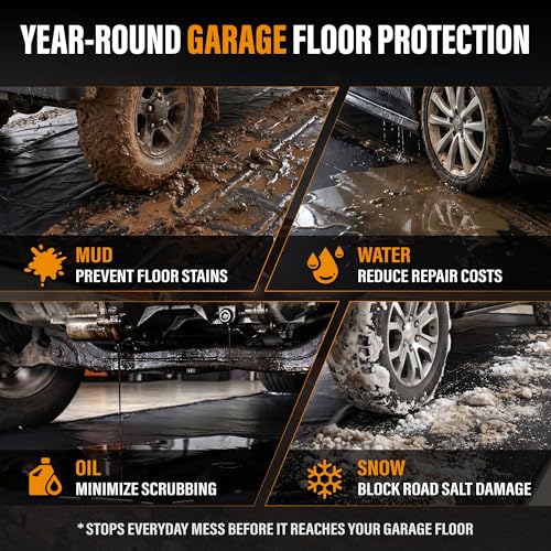 7'9" x 18' Garage Floor Mat, Non-Slip Containment Mat | 610GSM PVC Material, 65 Gal Capacity, Easy Maintenance, 1.2" Raised Edges, Protect the Floor - size: 7’9" x18’