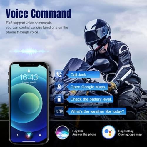 Fodsports FX6 Motorcycle Bluetooth Headset, 6 Riders Group Motorcycle Intercom Bluetooth, 1000M Motorbike Helmet Communication Systems/Voice Command/Universal Pairing/FM Radio(2 Pack) - size: 2 Pack FX6