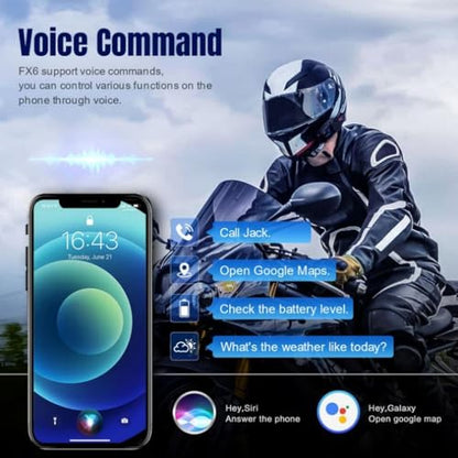 Fodsports FX6 Motorcycle Bluetooth Headset, 6 Riders Group Motorcycle Intercom Bluetooth, 1000M Motorbike Helmet Communication Systems/Voice Command/Universal Pairing/FM Radio(2 Pack) - size: 2 Pack FX6
