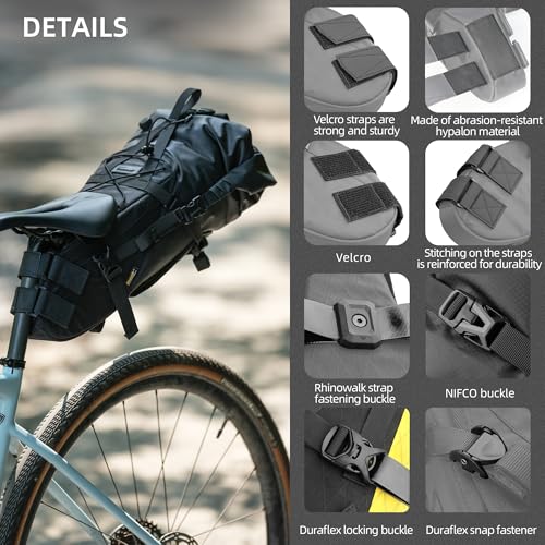 Rhinowalk 14L Waterproof Hardshell Bike Saddle Bag – Two-Piece Rear Seat Bag Tear-Resistant, No-Screw Installation, Fits Most Bikes-Black - color: Black