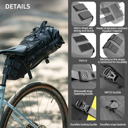 Rhinowalk 14L Waterproof Hardshell Bike Saddle Bag – Two-Piece Rear Seat Bag Tear-Resistant, No-Screw Installation, Fits Most Bikes-Black - color: Black