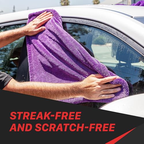 Maxshine 24" x 36" Universal Purple Duo Twisted Microfiber Towel (1200GSM) – Large, Plush, Rinse-Free Double-Sided Drying Towel – Super Absorbent Microfiber for Drying - size: 24" x 36" Purple