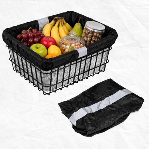 Waterproof Bike Basket Liner, Bikes Rain Cover with Reflective Strip Fits Most Bicycle Front Baskets, Black 210D Oxford Cloth, Electric Motorcycle Inner Lining Cover, Outdoor Backpack Protective Bag
