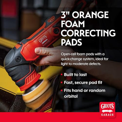 Griot's Garage Orange Foam Correcting Pads for Car Polishing and Detailing, Removes Light to Moderate Paint Defects, Durable, Machine-Washable, 11241, 3", Set of 3 - size: 3" Pads (Set of 3)
