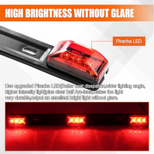 Car Trailer Tail Light Bar, 3-Light 9 LED Gap Identification Marker Light Strip with Stainless Steel Bracket, Identification Marker Light with Black Base for Truck Trailer Boat (Red) - color: Red