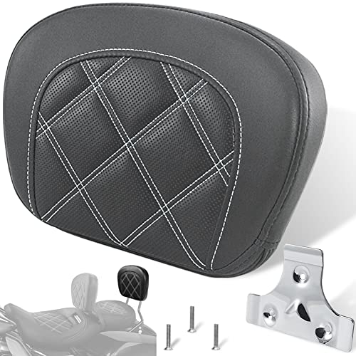 FOVPLUE Passenger Backrest Pad,Sissy Bar Pad for Harley Touring Electra Glide/Road Glide/Road King/Street Glide/Trike Freewheeler FLRT/FLHXXX, Double White Stitching - color: White