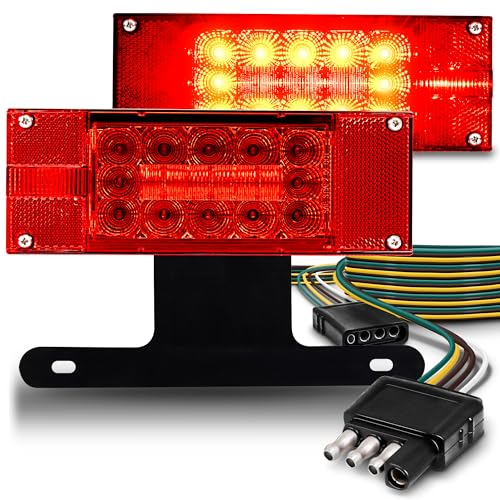 TRUE MODS LED Trailer Light Kit [DOT FMVSS 108 SAE STIAP2/APC/L] IP67 Submersible Waterproof License Brake Turn Signal Tail Light & 4 Pin Wiring Harness for Over 80" Motorcycle 4 Flat Bed Boat Trailer - color: Standard Kit, size: Premium - Over 80"