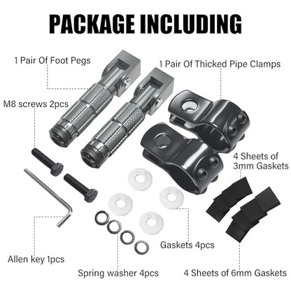 M8 Motorcycle Foot Pegs Folding Rearsets-90 Degree Foldable Footrest Fit 0.86-1.37in Brackets, Anti-Skid CNC Footpegs with Rubber Gasket for Pit Bike Dirt Bike Adventure Touring Bikes (Titanium) - color: Titanium