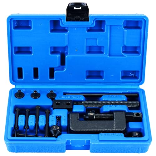 NYXOVA 20pc Chain Breaker Tool Kit with C Frame 3 Anvils 5 Break Tips, Motorcycle Chain Breaker Set, Chain Removal Tool, Chain Cutter and Riveter with Case for ATV, Bicycle, Cam and 25 to 630 Chains