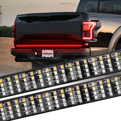 Nilight Truck Tailgate Light Strip 60" Quad Row 648 LED Strip with Red Running Brake Lights White Reverse Lamp Amber Turn Signals - color: 60" Tailgate Light Strip Quad Row