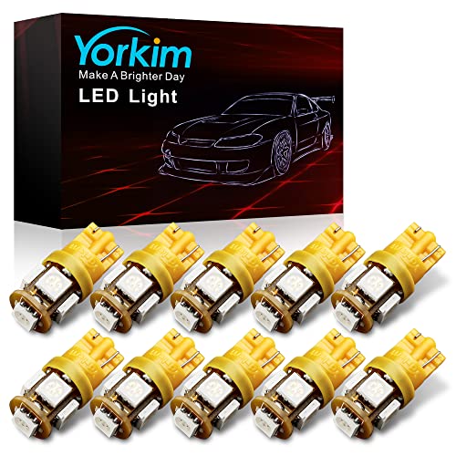 Yorkim 194 LED Bulbs Amber Super Bright 5th Generation,T10 168 LED Bulb, W5W Bulbs for Car Interior Dome Map Door Courtesy License Plate Lights W5W 2825,Pack of 10 - color: Amber Yellow, size: 194/168-10PCS