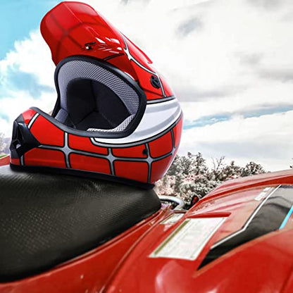 SLMOTO Dot YouthandKids Motocross Offroad Street Helmet Motorcycle Helmet Dirt Bike Motocross ATV Helmet+Goggles+Gloves Red Spider Design,Small - color: Red Spider, size: Small