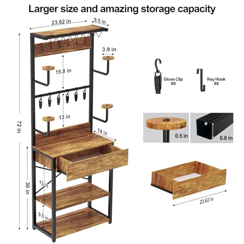 Motorcycle Helmet Holder Floor Standing, 72"x24"x14" | Large Capacity Motorcycle Helmet Storage Rack with Drawer, For Sports Helmets & Boots Clothing Cyclinge Gear Kit - size: 72"Hx24"Lx14"W