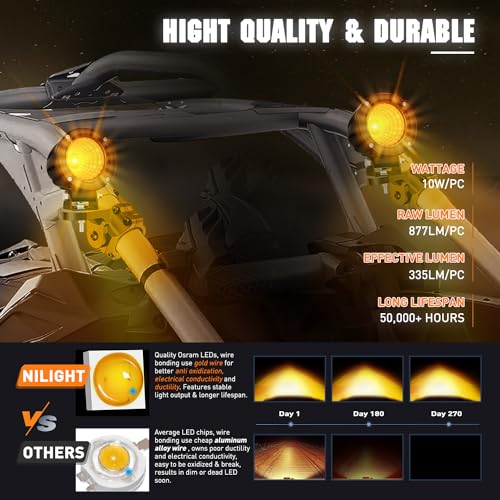 Nilight Amber LED Light Pods 2 PCS 3" Flood Round Offroad Driving Auxiliary Fog Lights Built-in EMC w/18AWG DT Wiring Harness Kit for Motorcycle SUV ATV Truck Boat - color: Amber Led Pods 2Pcs +Wiring Harness