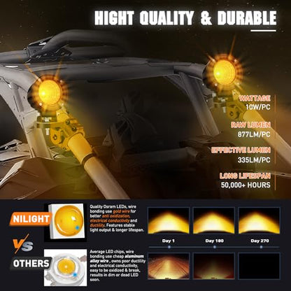 Nilight Amber LED Light Pods 2 PCS 3" Flood Round Offroad Driving Auxiliary Fog Lights Built-in EMC w/18AWG DT Wiring Harness Kit for Motorcycle SUV ATV Truck Boat - color: Amber Led Pods 2Pcs +Wiring Harness