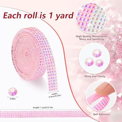 Rhinestone Ribbon Self Adhesive Crystal Rhinestones, 16-Rolls Bedazzling Strips, 16-Yard Rhinestone Strips for DIY Craft, Rhinestones for Crafting - color: 4 Rows 16 Colors-4