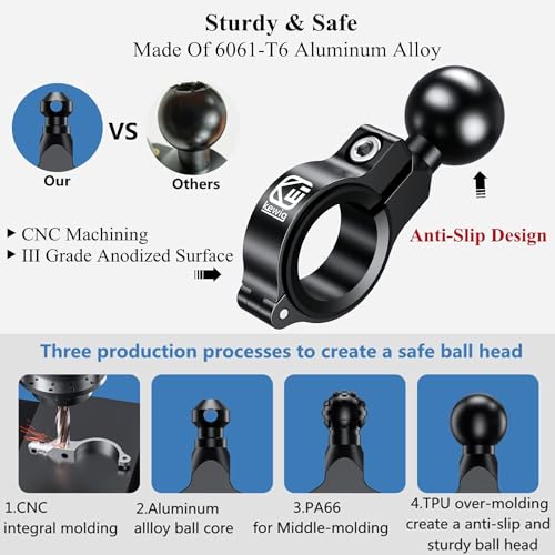 BRCOVAN 2 Pack, Aluminum Alloy Handlebar Mount Base with 1'' TPU Ball | Compatible with RAM Mounts B Size 1 Inch Ball Double Socket Arm, for Round Rail Diameter 0.5'' 0.87'' 1'' 1.125'' 1.26'' - style: R3-Set of 2