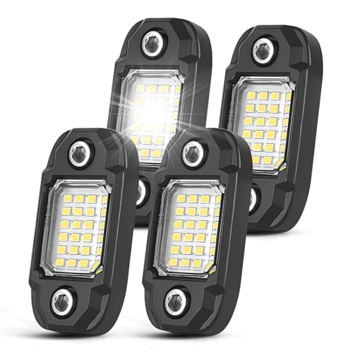 4 Pods White Rock Lights 24 LEDs Chips Waterproof Neon Trail Rig Lamp Underglow Light for Car Truck Motorcycle SUV ATV UTV (White) - color: White
