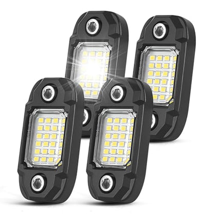4 Pods White Rock Lights 24 LEDs Chips Waterproof Neon Trail Rig Lamp Underglow Light for Car Truck Motorcycle SUV ATV UTV (White) - color: White