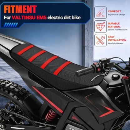 JFG RACING Seat Cover for VALTINSU Electric Dirt Bike,PVC Non-Slip Cushion Guard for VALTINSU EM5 Motorcycle Off-Road Ebike-Red - color: Red