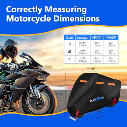 Motorcycle Cover, 600D Heavy Duty Waterproof Motorbike Cover, Dustproof Motorcycles Vehicle Cover Scooter Shelter Protection with Reflective Strips & Storage Bag 97.5" x 41" x 50" - size: 97.5" x 41" x 50"